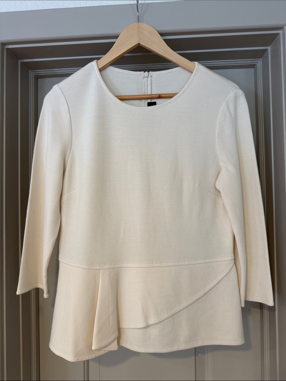 St. John Cream Long-Sleeve Peplum Top Dress